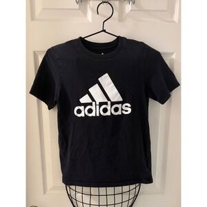 Adidas Boys Black Logo Graphic Tee Shirt Medium 10/12 Athletic EUC Activewear